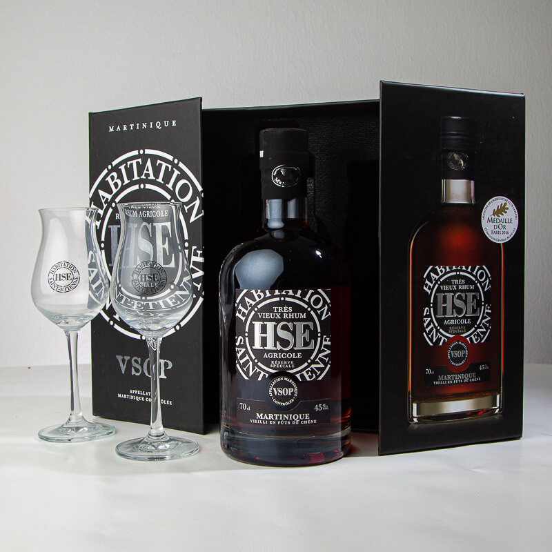 Coffret 3 rhums HSE · Blanc AOC VSOP XO · 3x20 cl